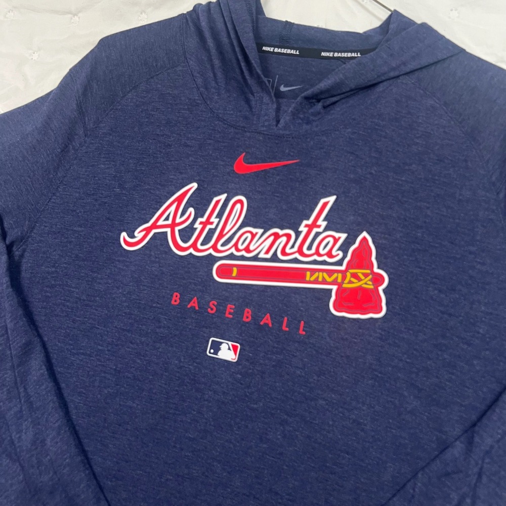 Nike Atlanta Braves MLB Authentic Collection Dri-FIT Hoodie Navy Blue Mens L